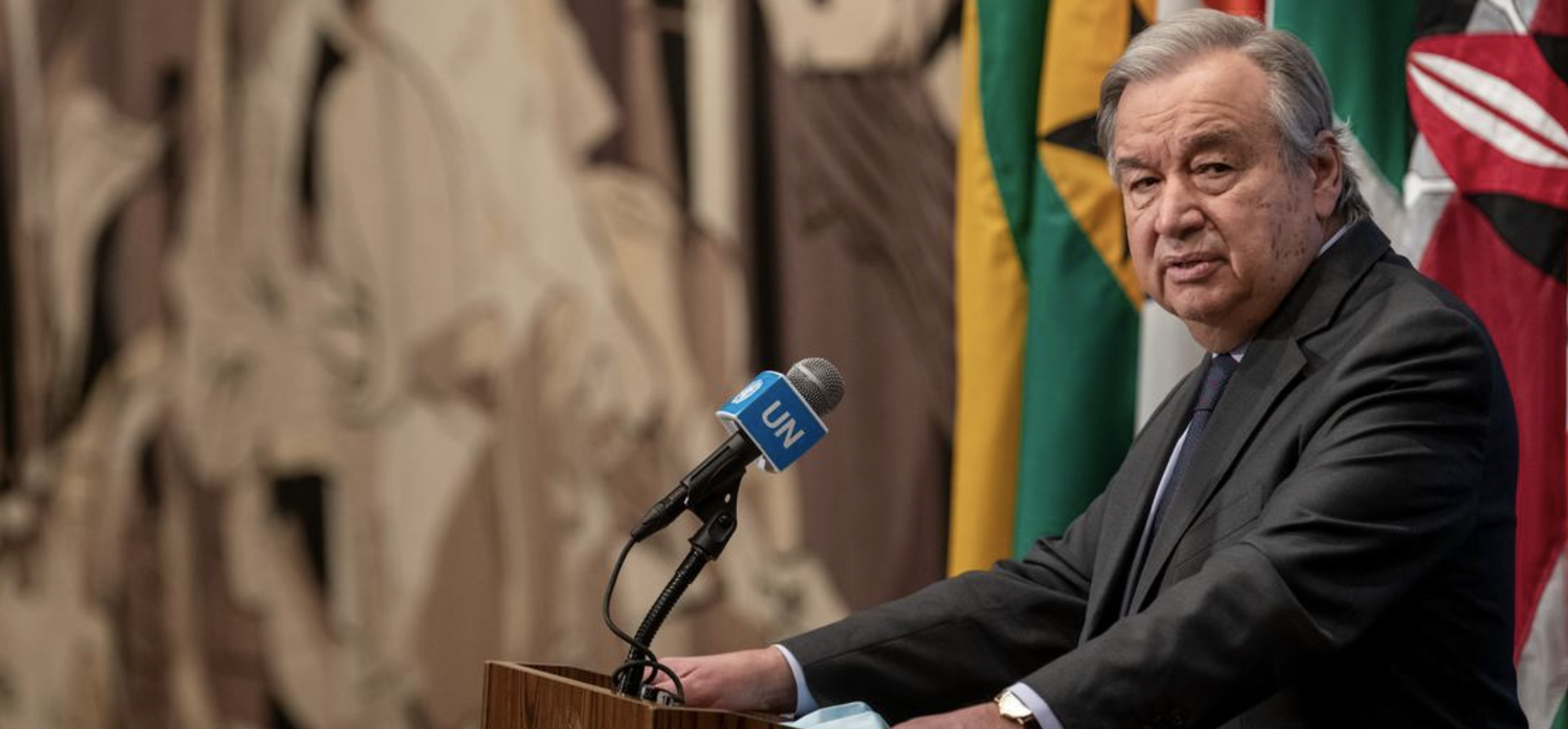 UN Photo/Mark Garten
Secretary-General António Guterres briefs reporters on Ukraine.