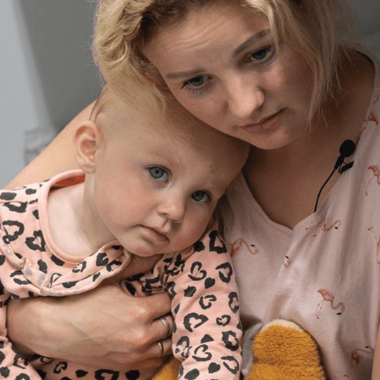 A mother and her child live in a refugee centre in Lviv after they were forced to flee violence in Zaporizhska, Ukraine.