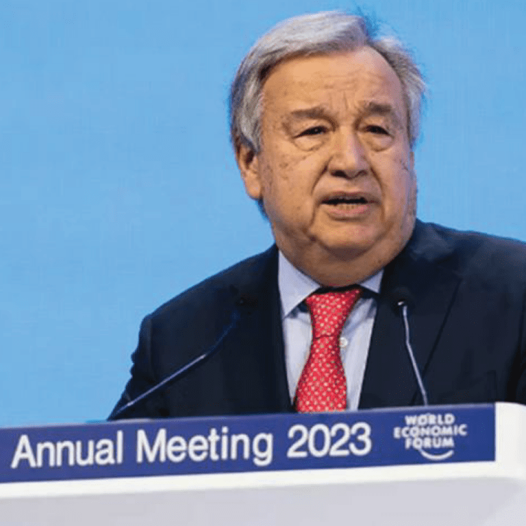 UN Secretary-General Antonio Guterres addresses the World Economic Forum (WEF), in Davos, Switzerland.