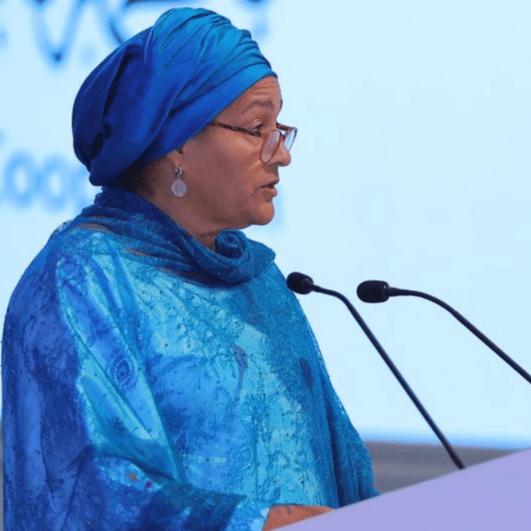 UN Deputy Secretary-General Amina Mohammed addresses the International Conference on Women in Islam in Jeddah, Saudi Arabia.