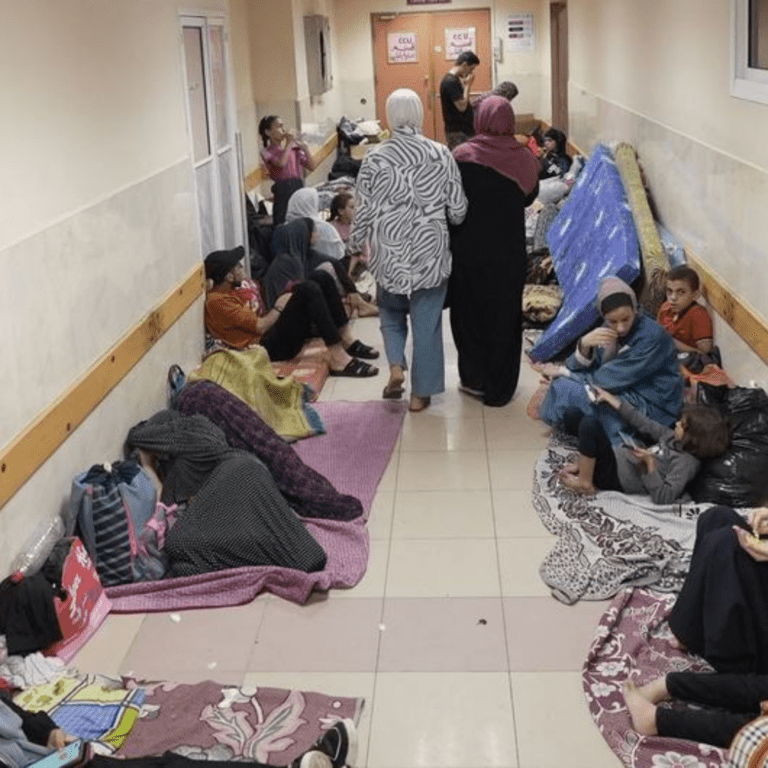 Al Shifa hospital continues to shelter displaced families in Gaza City.