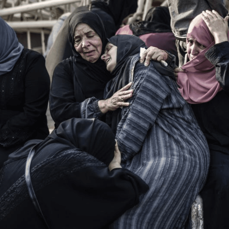 Palestinian women mourning the loss of a family member at Al-Nasser Medical Hospital in Khan Younis, southern the Gaza Strip.