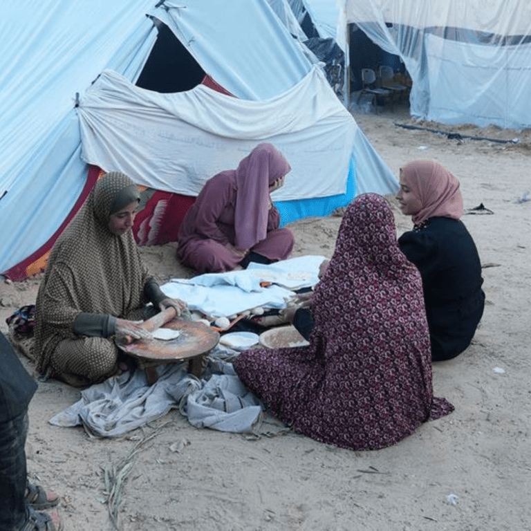 Internally displaced people rest at a camp near the Nasser Hospital in Khan Yunis, in the south of Gaza.