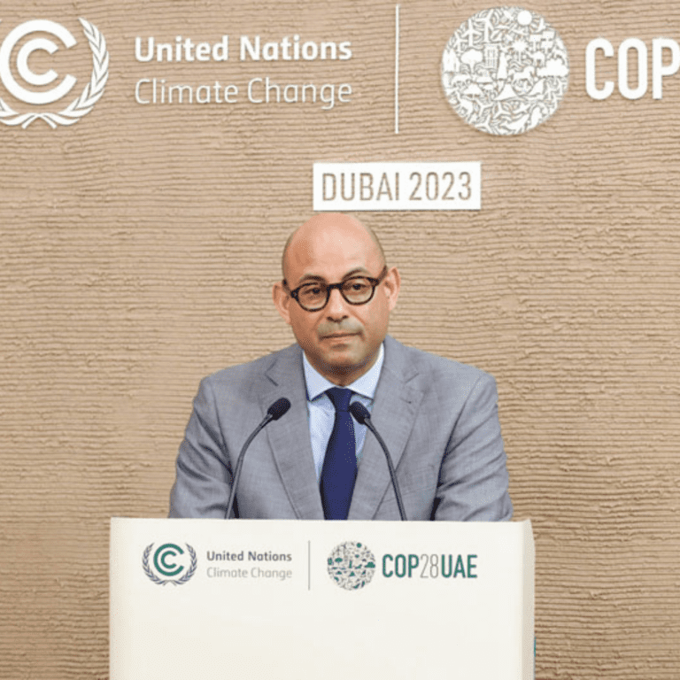 Simon Stiell, UNFCCC Executive Secretary speaks to reporters at the UN Climate Change Conference, COP28, at Expo City in Dubai, United Arab Emirates.