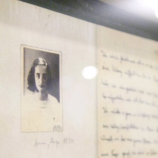 Close-up of a photograph of Anne Frank, part of the exhibit ‘Monument of Good Deeds: Dreams and Hopes of Children During the Holocaust,’ which was held in 2012 at UN Headquarters.