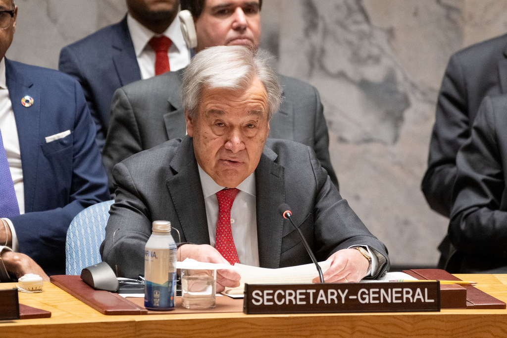 Secretary-General António Guterres addresses the Security Council meeting on the situation in the Middle East, including the Palestinian question.