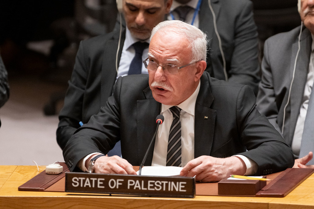 Riad Al-Malki, Minister for Foreign Affairs and Expatriates of the State of Palestine, addresses the Security Council meeting on the situation in the Middle East, including the Palestinian question.
