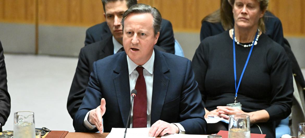 David Cameron, Secretary of State for Foreign, Commonwealth and Development Affairs of the United Kingdom, addresses the Security Council meeting on the maintenance of peace and security in Ukraine.